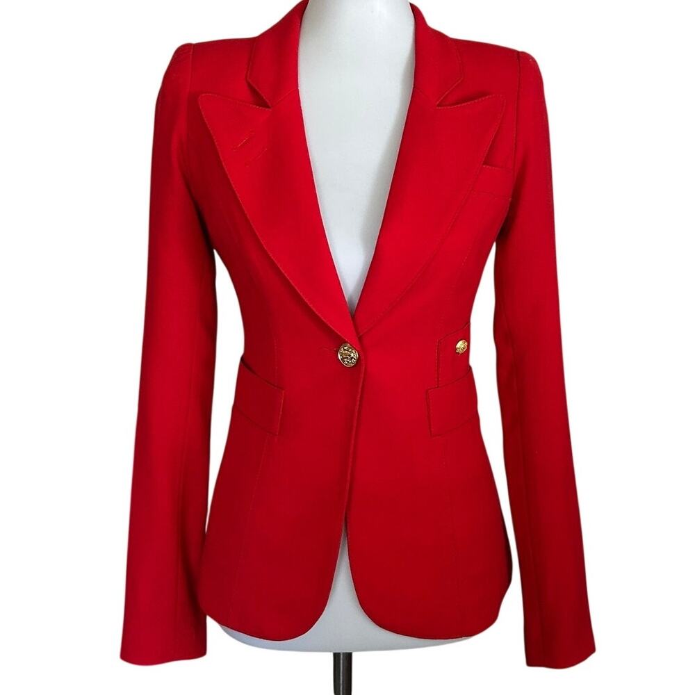 Smythe Classic Duchess Blazer Red Wool Gold Button Custom Cutout 2